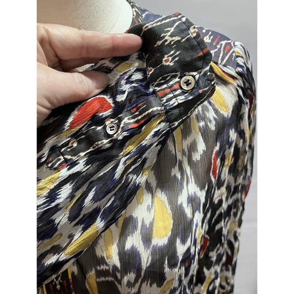 Isabel Marant Blouse Pilay Multi Printed Silk Sheer SZ 36/ US SM Long Sleeve Top - Picture 7 of 15